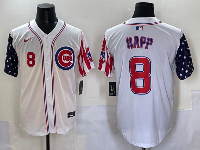 Men 2025 Chicago Cubs 8 Happ White a generation of national flags Joint Name Nike MLB Jersey style 3